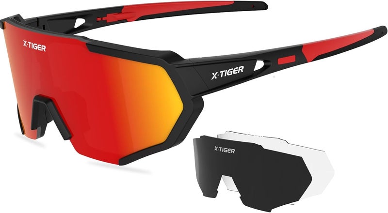 Xtiger Polarized Sports Sunglasses with 5 Interchangeable Lenses,Mens Womens Cycling Bike Glasses,Baseball Running Fishing - Image 1